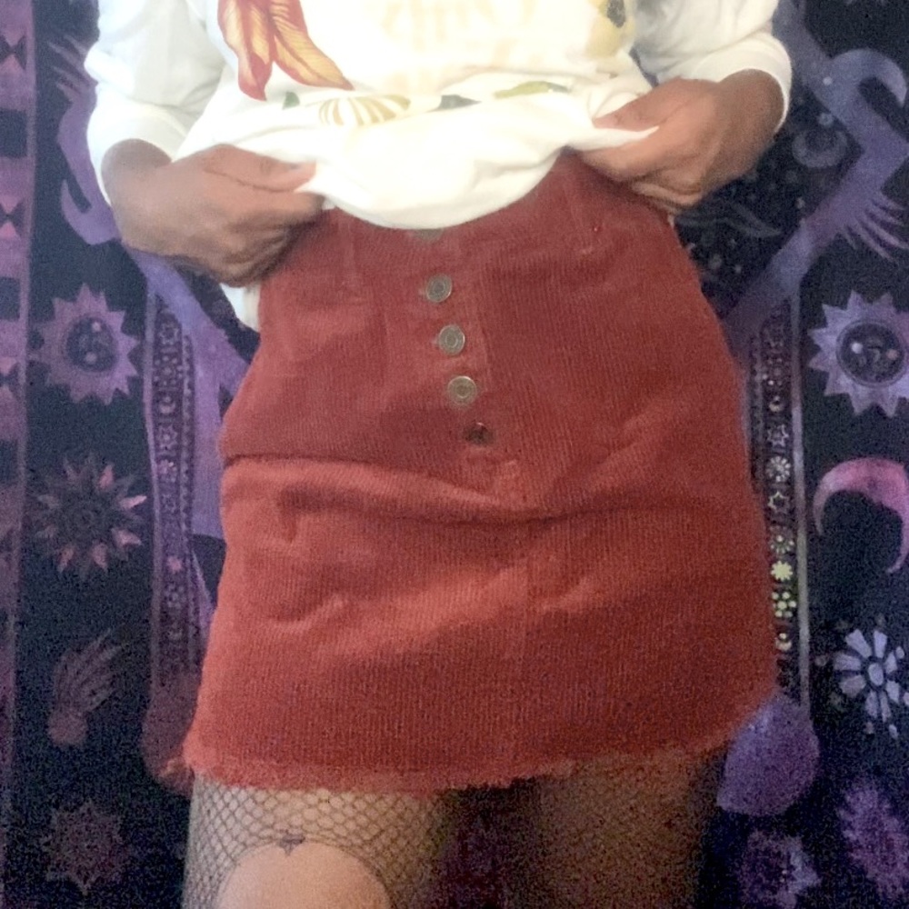 Deep Rusty Orange Corduroy Mini Skirt